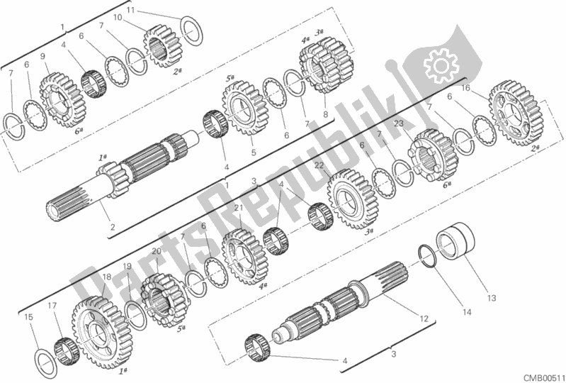 All parts for the Gear Box of the Ducati Multistrada 1260 ABS 2018
